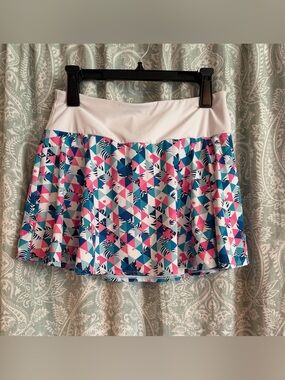 Kyodan White Waistband Pink & Blue Geometric Skirt